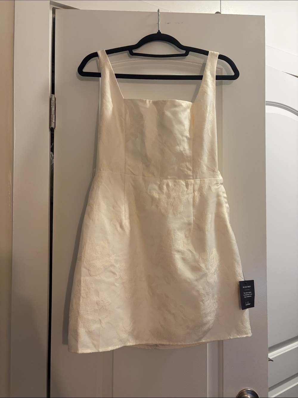 Lulu's Cream Floral Square-Neck Jacquard Mini Dress